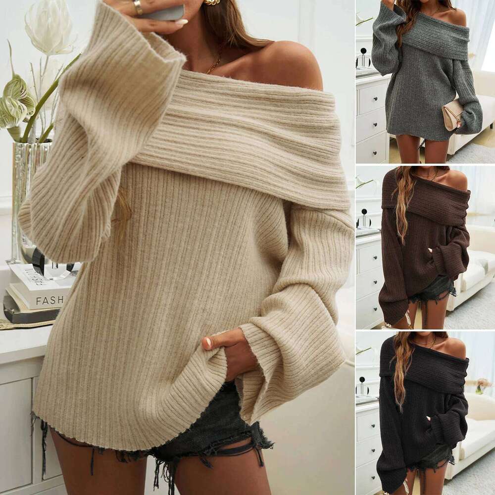 Solid Off-Shoulder Sweater Loose Slash Neck Long Sleeve Knitted Pullovers Women Autumn Winter Fashion Casual Lady Jumpers Mujer Z260313