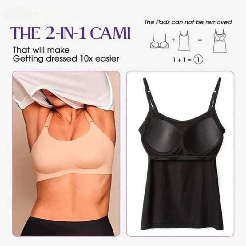 Sexy Tops Solid Padded Spaghetti Women Camisole with Built in Bra Cami Vest Tank Top 2024