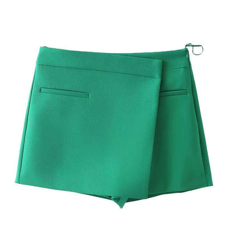 Woman High Waist Shorts 2025 Fashin Front Pockets Split Office Lady Mini Skirt Vintage Asymmetrical Side Zipper Skirts Z260314