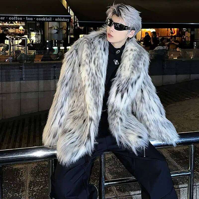 LUZHEN Popular High End Trendy Faux Fur Overcoat Leopard Personalized Elegant Casual Windproof Winter Men's Tops New Coat LZ7984 Z260313