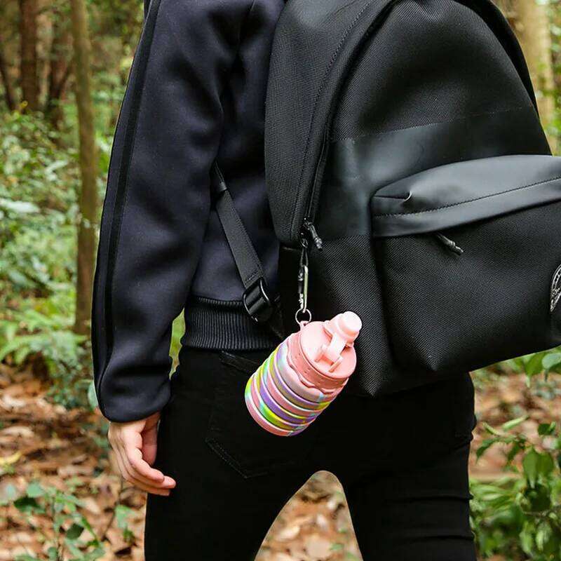 Collapsible Silicone Bottle Foldable Sports Water Cups with Carabiner Fitness Kettle Portable Outdoors Travel Drinking Cup Z260313