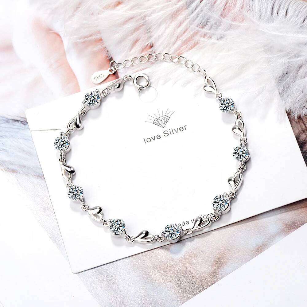 925 Sterling Silver Zircon Love Heart Shaped Bracelets crystals chain For Women Valentines Gift Wedding party charms Jewelry Z260313