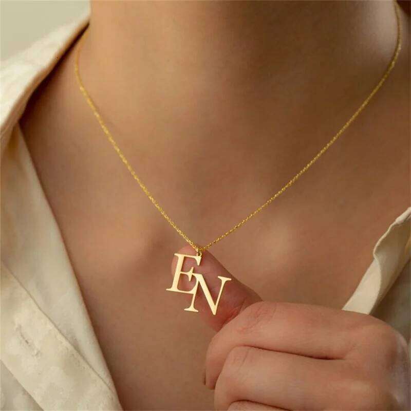 Custom Gold Color Double Initials Necklaces For Women Girl Gifts Personalized Letters Pendant Necklace Stainless Steel Jewelry H260312