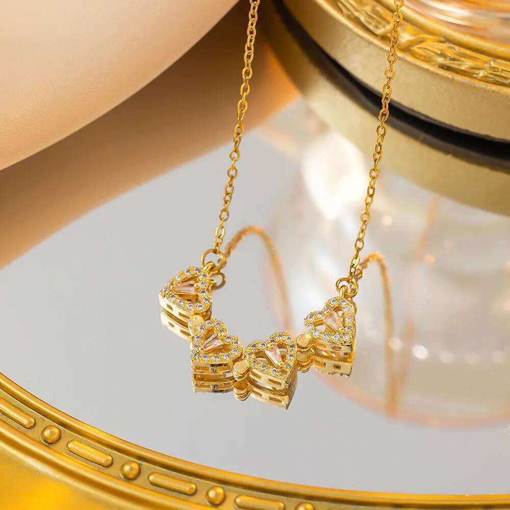 Lucky Magnetic Folding Heart Shaped Cr Pendant Necklace For Women Clavicle Chain Gift Openable Choker Jewelry H260312