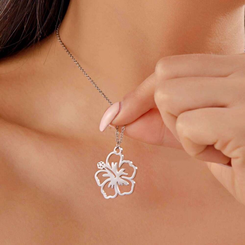 Stainless Steel Hollow Flower Pendant Necklace for Women Girls Gold Color Choker Chain Party Collar Jewelry Friends Gift H260312