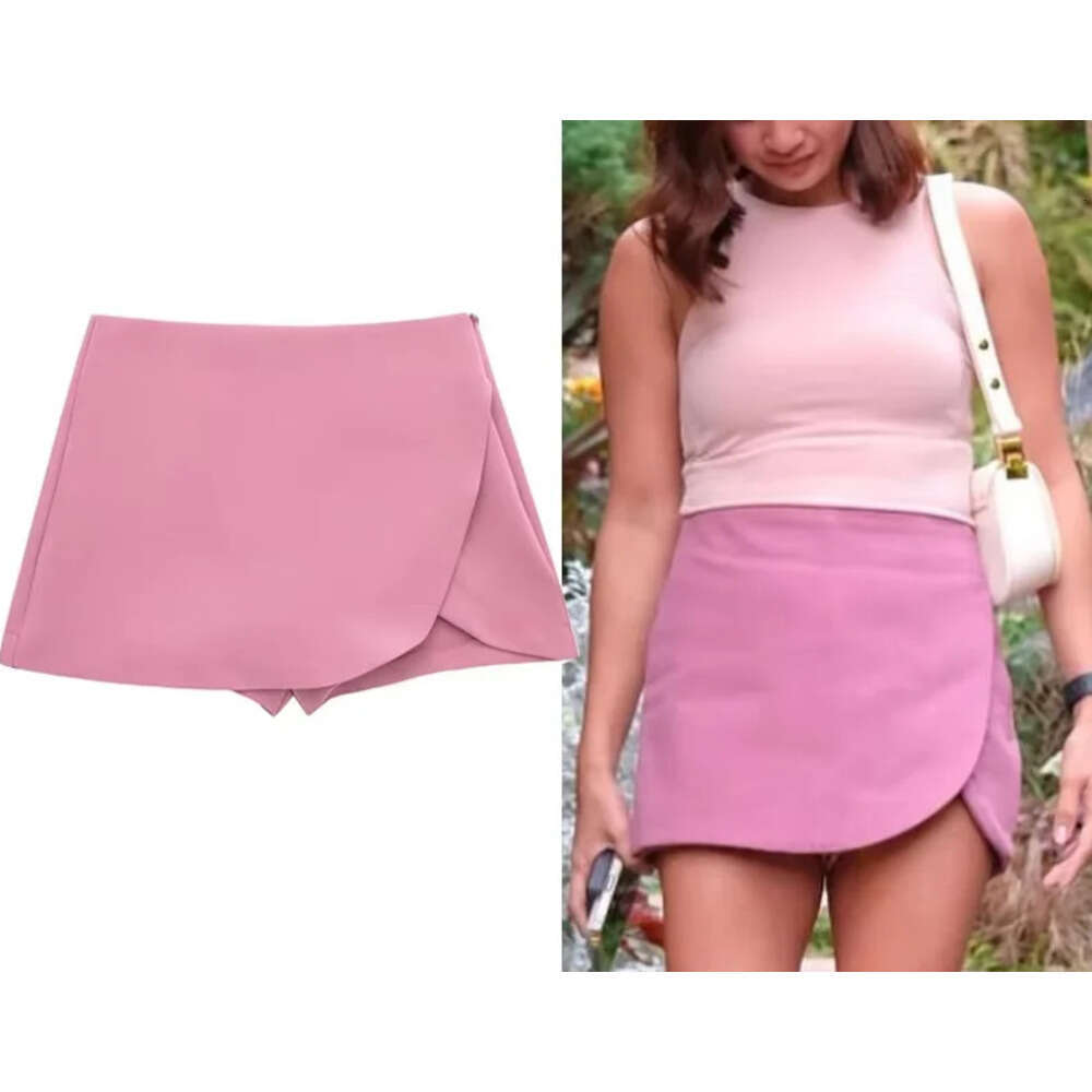 HXAO Women's High Waist Brown Pants Stylish Summer Pink Black Mini Skirt Shorts Asymmetric Casual Off White Skort Z260314