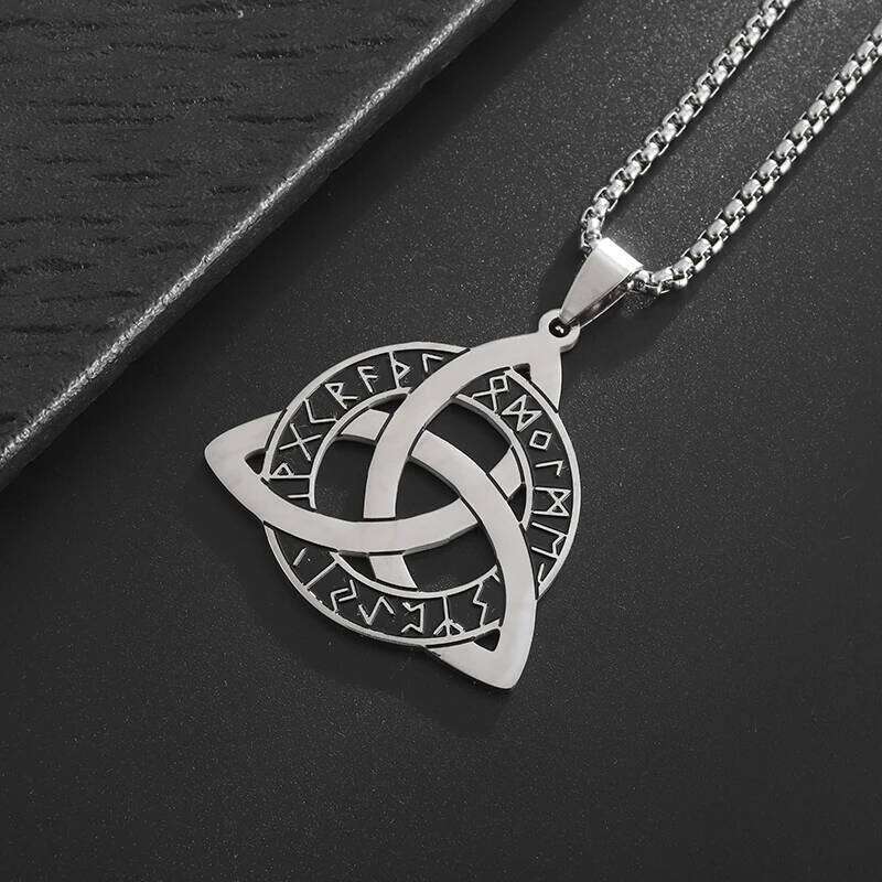 Stainless Steel Trinity Celtic Nordic Rune Pendant Necklace Retro Ethnic Style Irish Knot Lucky Amulet Jewelry for Men H260312