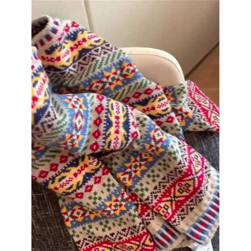 Korean ethnic style colorful floral sweater women's autumn and winter new knitted paired with casual top cardigan Z260313