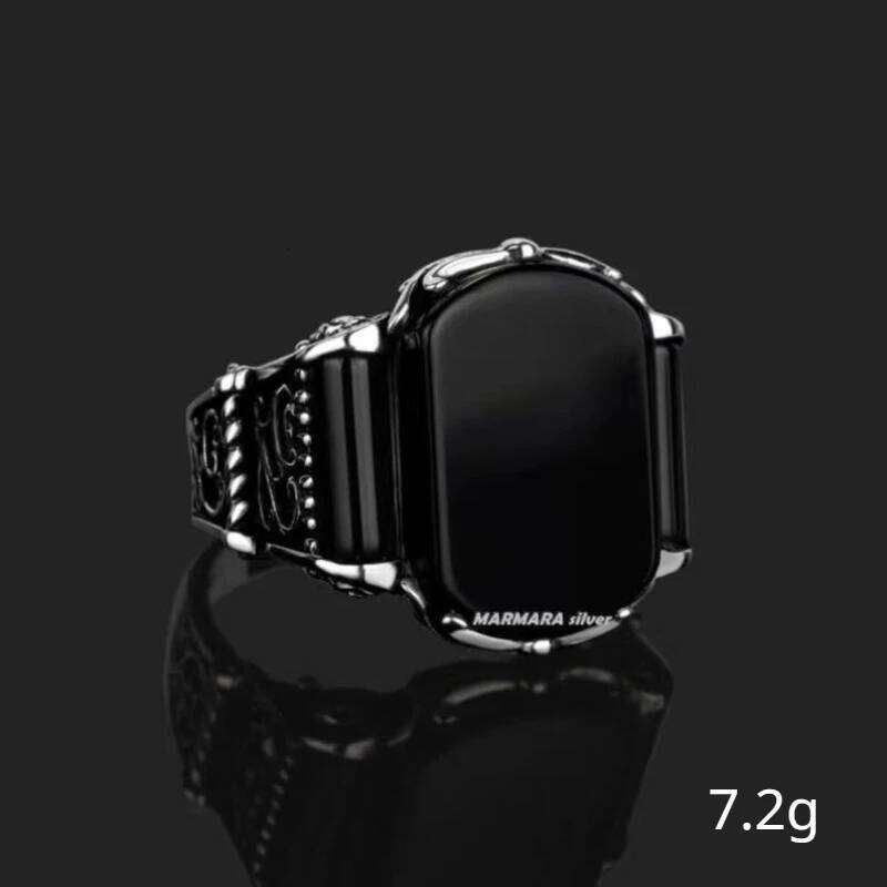 European and American Retro Pattern Black Curved Gemstone For Men's Punk Fashion Ring H260312