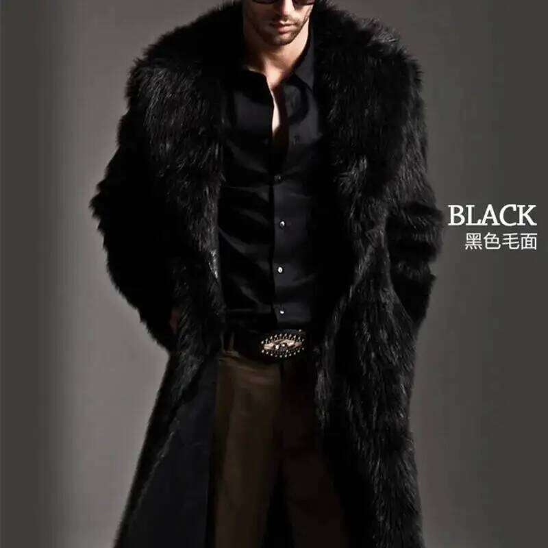 2025 Black White Coat Man Winter Warm Faux Long Jacket Outerwears Outdoor Casual Fur Cardigan Z260313