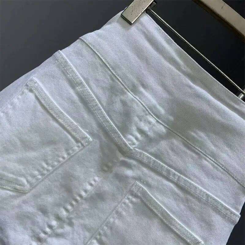 new white high-waisted denim skirt button a-word hip skirts for women with pocket Z260314