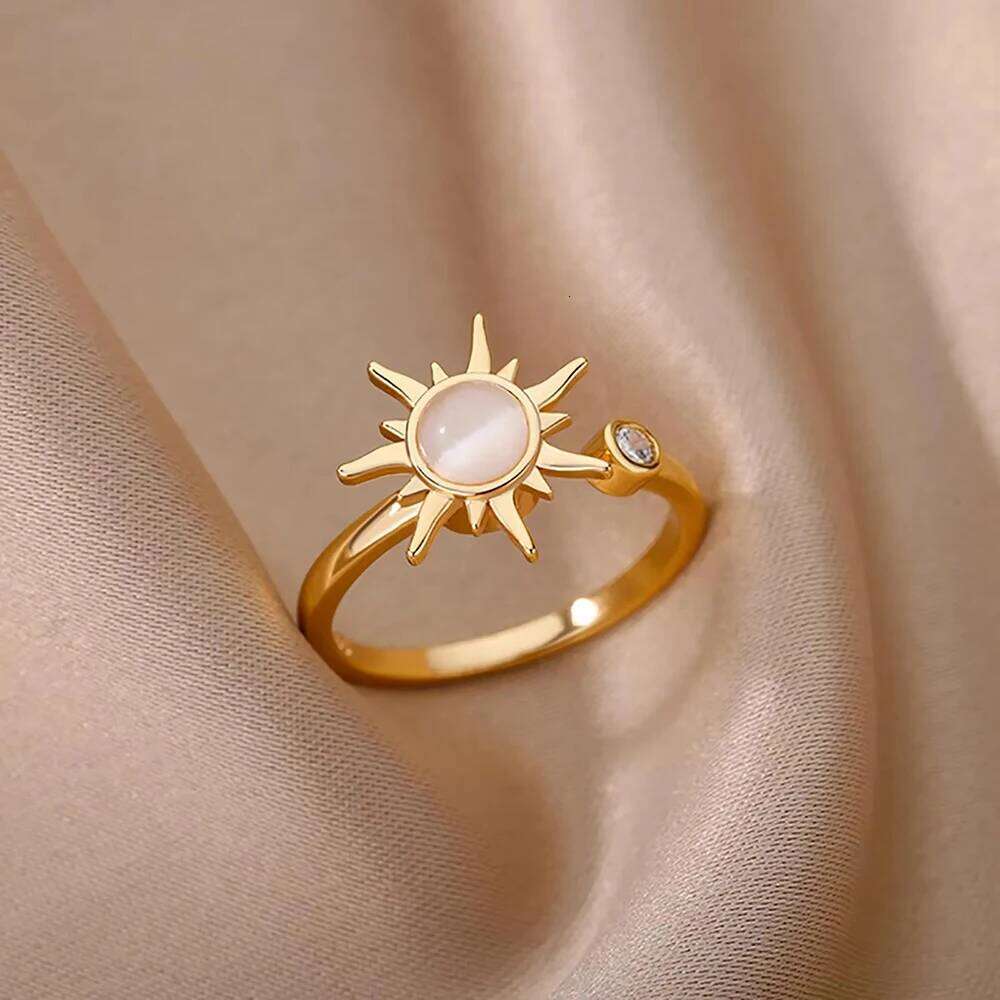 Stainless Steel Crystal Zircon Flower Rings For Women Fashion Imitation Pearl Gold Color Open Finger Ring Aesthetic Jewelry Gift H260312