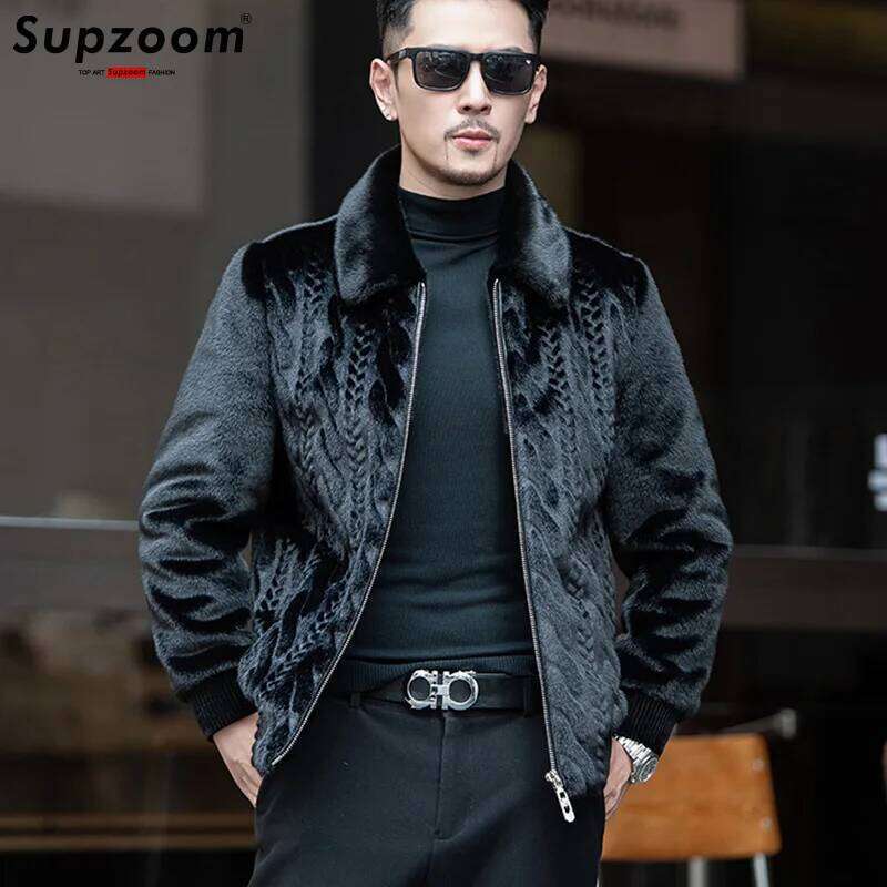 Supzoom New Arrival Top Fashion Ornamentation Winter Warm Flowing Gold Mink Imitation Fur Zipper Men's Stand-Up Collar Jacket Z260313