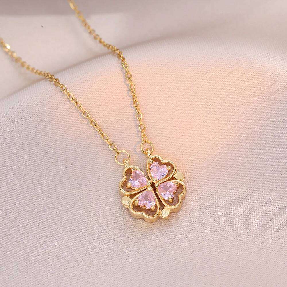 Romantic Magnetic Can Open Zircon Cr Flower Choker Necklaces for Women Girls Stainless Steel Chain Sweet Jewelry Gifts H260312