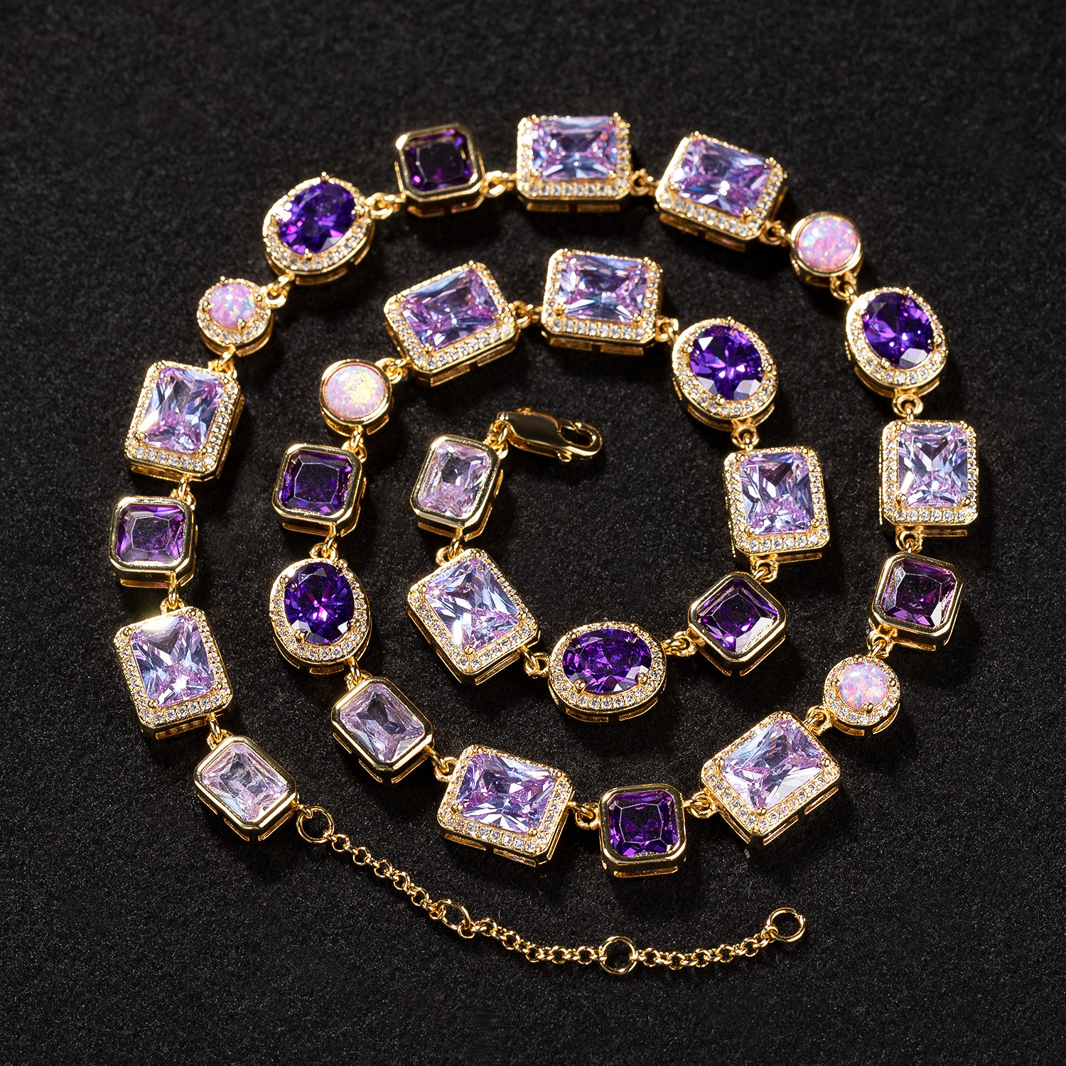 Fashion Light Fashionable Women's Accessories Luxury High-End 10Mm Geometric Purple Gemstone Necklace Unisex Hip-Hop Trendy Jewelry