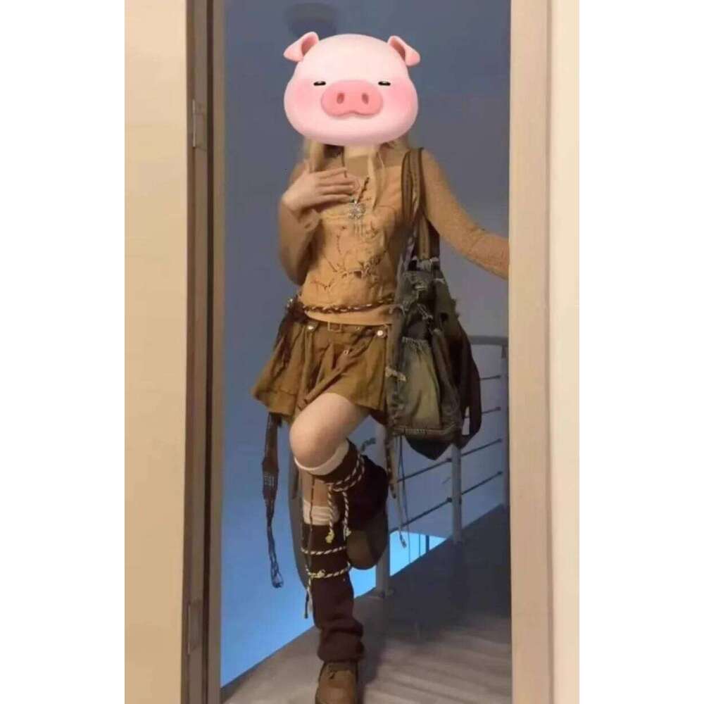 High Street Brand Brown Gothic Harajuku Fashion Retro Striped Casual Loose Streetwear Pleated Short Skirt Women Z260314