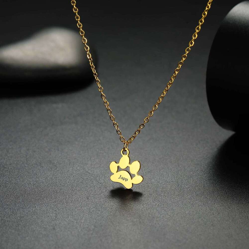 Sipuris Dog Paw Custom Engrave Name Necklace Women Men Stainless Steel Hip Hop Pendant Jewelry Gifts For Pet rs H260312