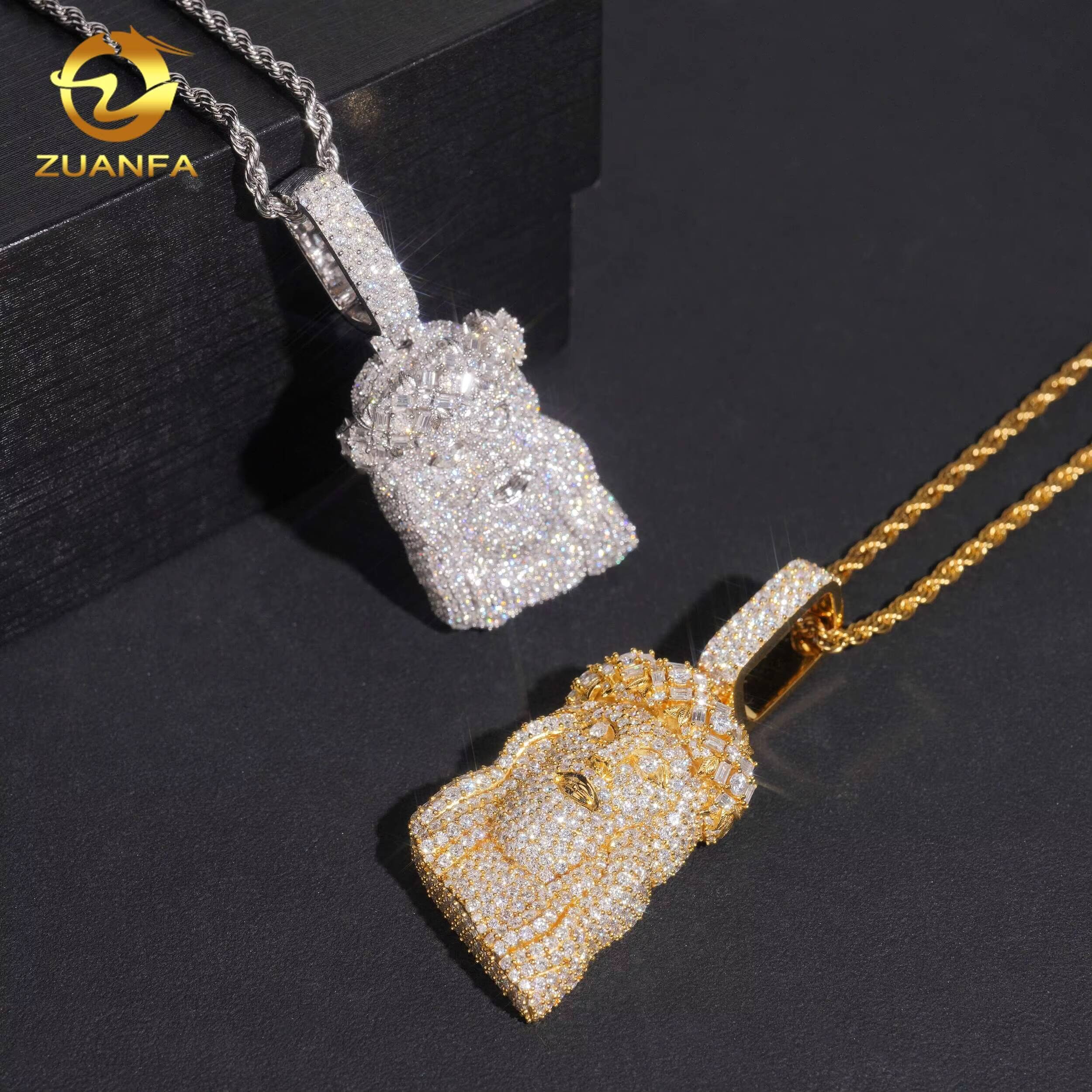 NEW USA Local Stock Hip Hop Jewelry Jesus Head Pendant Iced Out Pendant 925 Sterling Silver Moissanite Pendant Charm