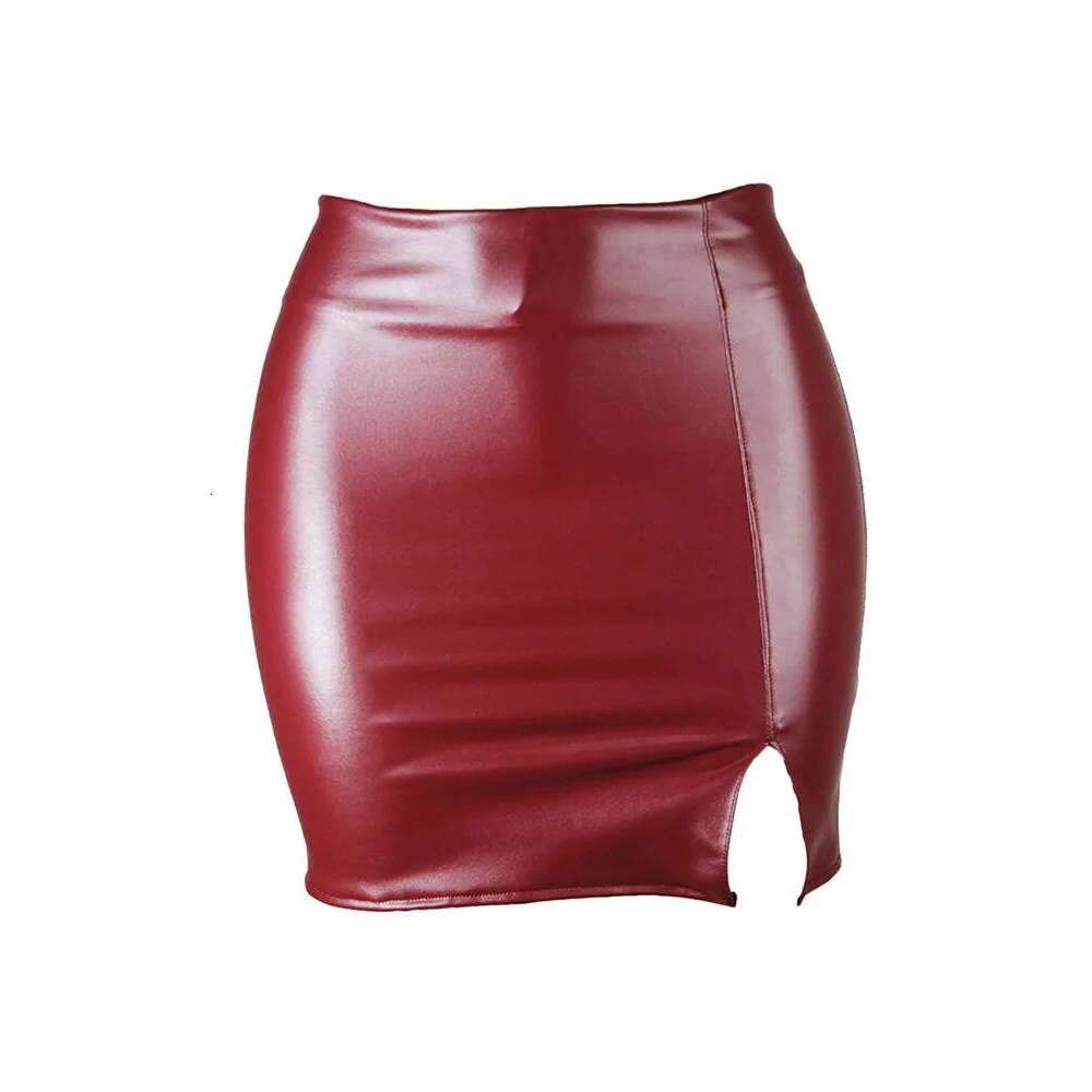 2025 Women Night Clubwear Summer Pure Color PU-leather Zipper Sexy Hip Leather Mini Skirts Z260314