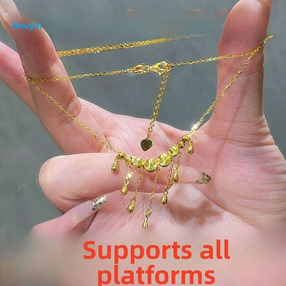 Golden Waterdrop Cat's Eye Tassel Necklace Women's Simple Versatile Sparkling Dancing Beads Lightweight Fashion Jewelry H260312