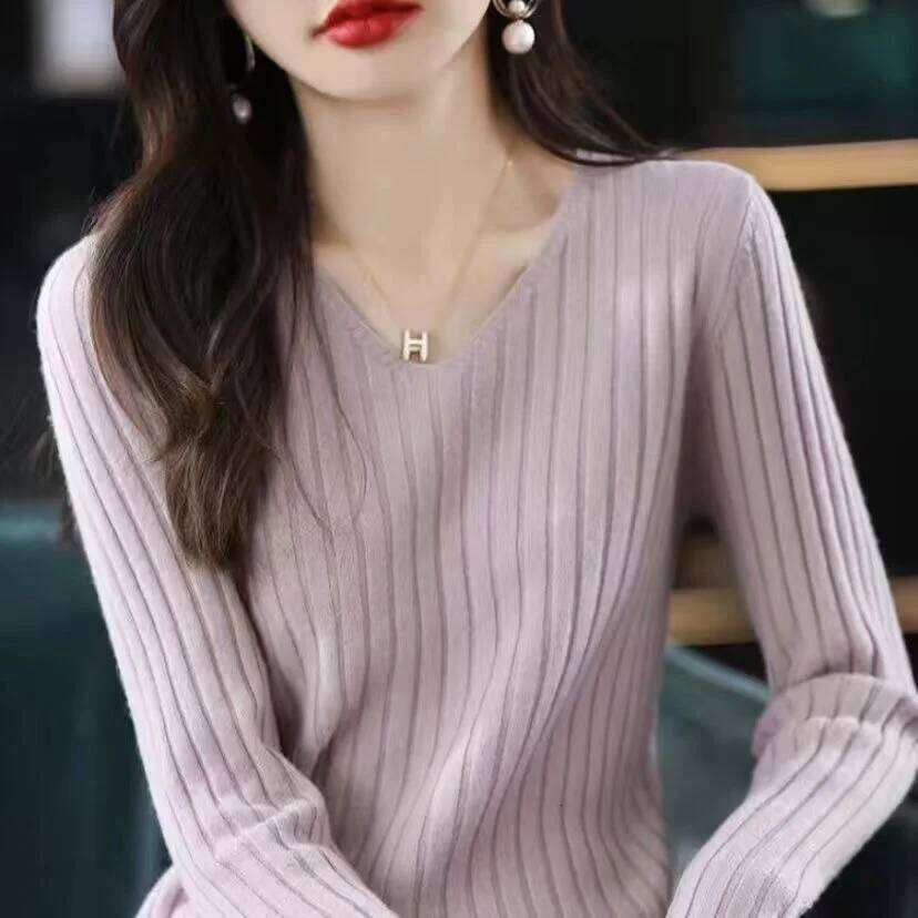 Women Long Sleeve Top Knitted Pullover V-Neck Fashion Woman Winter Basic Female Clothing Soild OL Sweater DF4933 Z260313