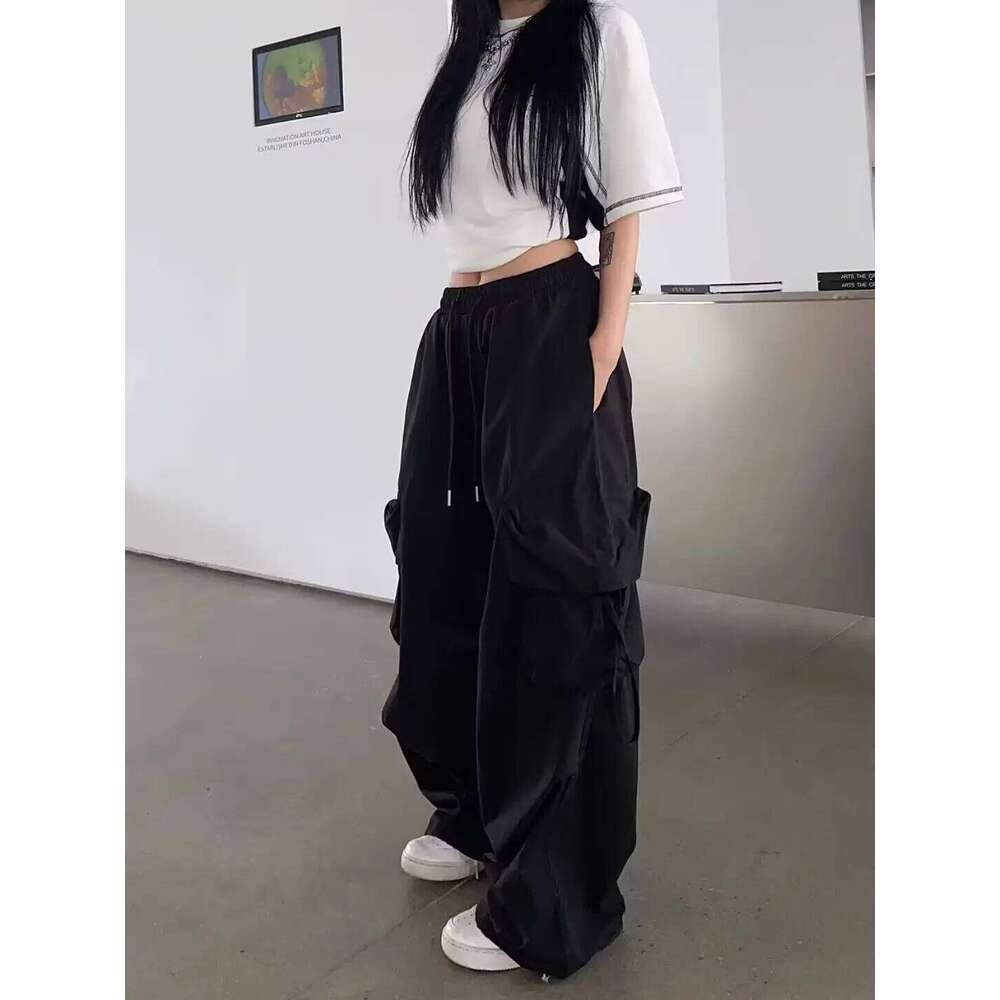 2025 New Vintage Loose Wide Leg Pants High Street Y2K Retro Hip Hop Solid Sweatpant Casual Women Cargo Commute Jogger Trousers