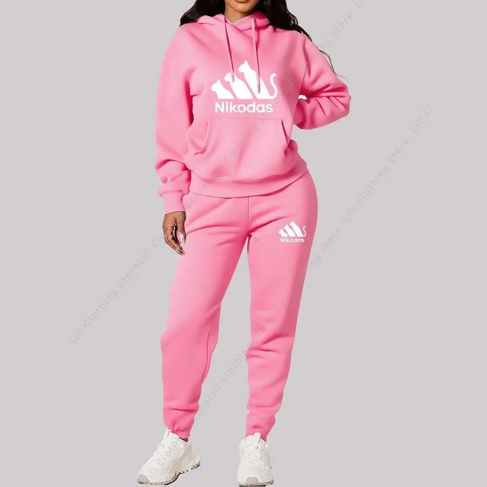 Womens Sets Hoodies Pants Two Piece Outfits Sportswear Sweatsuit Aesthetic Trend 2025 New Suit Woman Pink Tracksuit Plus Size M260313