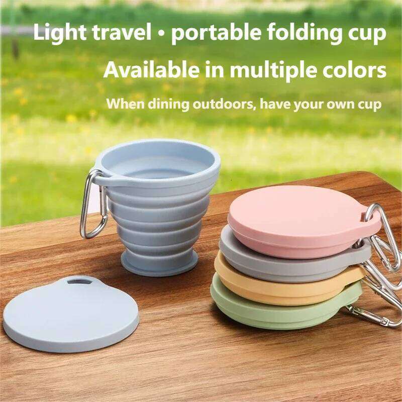 Portable Silicone Folding with Hanging Hole Collapsible Outdoor Water Cup for Camping Hiking Travel Z260313