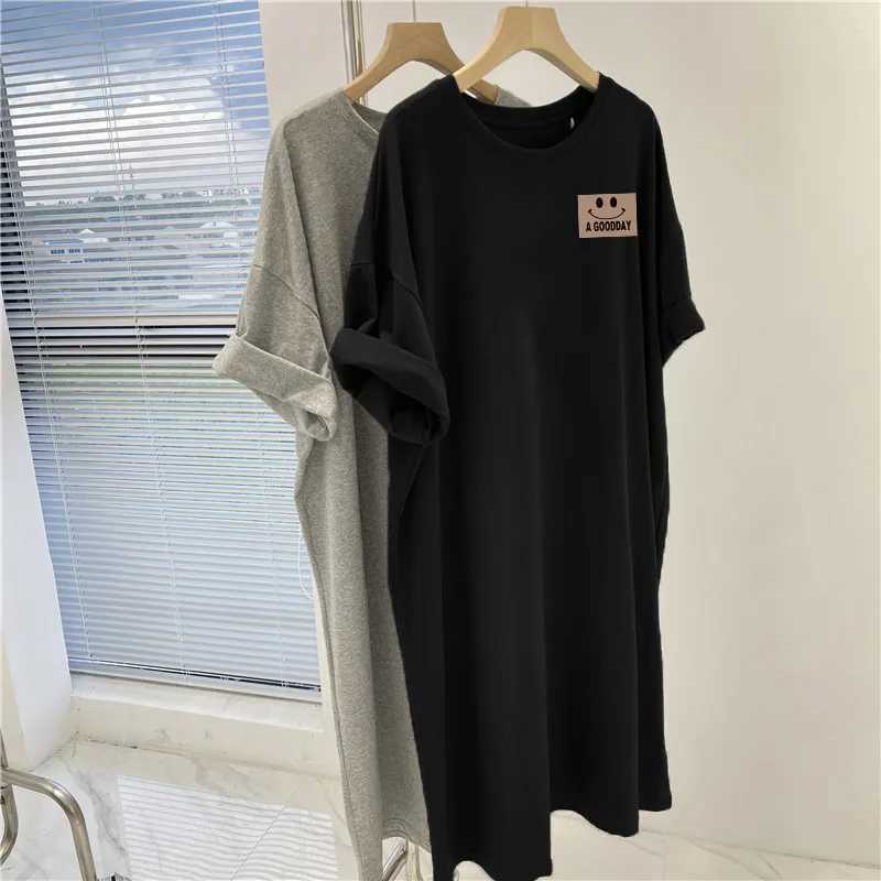 Womens New Short Sleeved Dress Korean Casual Oversized Loose Round Neck DressT260314
