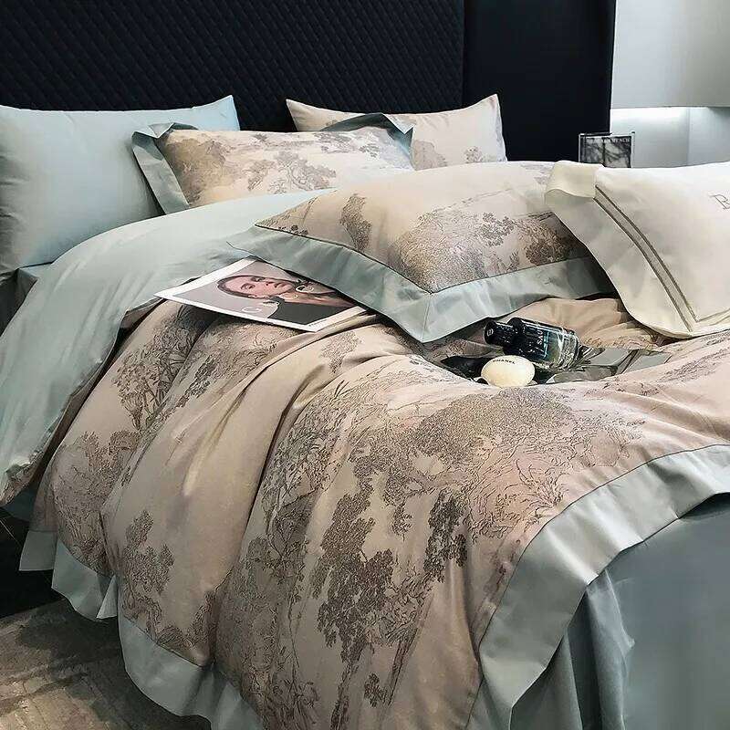 1000TC Egyptian Cotton Duvet Cover Flat/Fitted sheet Pillowcases Soft Grey Jungle printed Bedding set Double Queen King 4Pcs H260312 - view 5