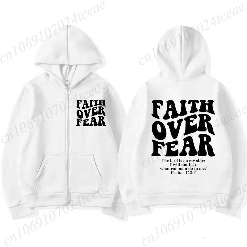 Faith Over Fear Zip Up Hoodies Casual Men Women Hooded Sweatshirts Hip Hop Streetwear Jesus Bible Verse Zipper Jacket Y2K Coats Z260315