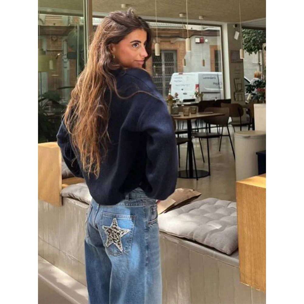Star Patch Splicing Straight Jeans Woman High Waist Loose Denim Pants Chic Street Casual Women's Spring Summer New Long Trousers Z260313
