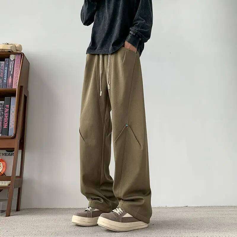 Men's Long Retro Slimming Plus Size Casual Pants Spring And Autumn Pleated Straight Leg Loose Sweatpants Z260315