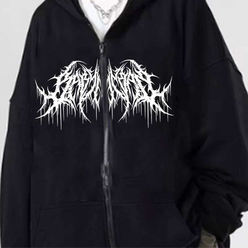 Men Gothic Graphic Printed Zipper Autumn Winter Women Casual Retro Fashion High Street Long Sleeve Fleece Jacket Hoodie Z260314