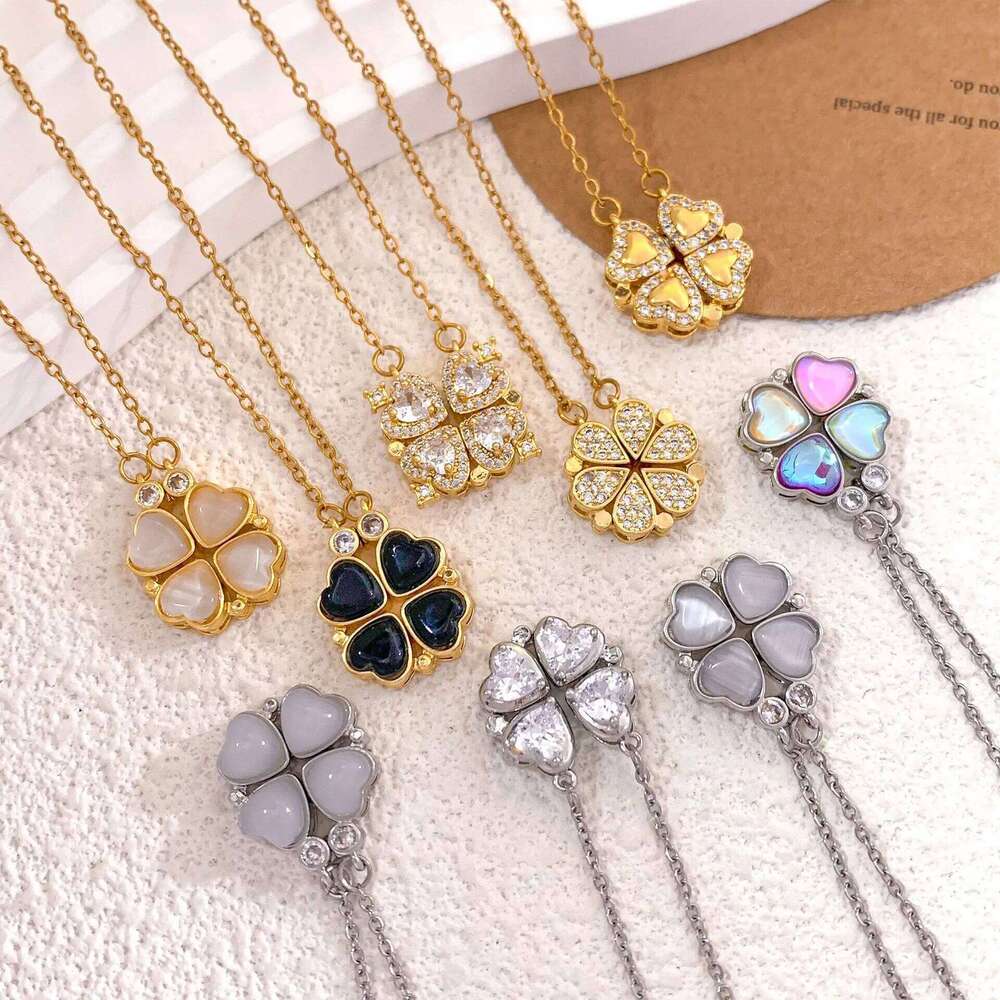 Magnetic -Petal Flower Design Necklace Women's Fashionable Versatile Non-Fading Titanium Steel Jewelry Cross-Border H260312