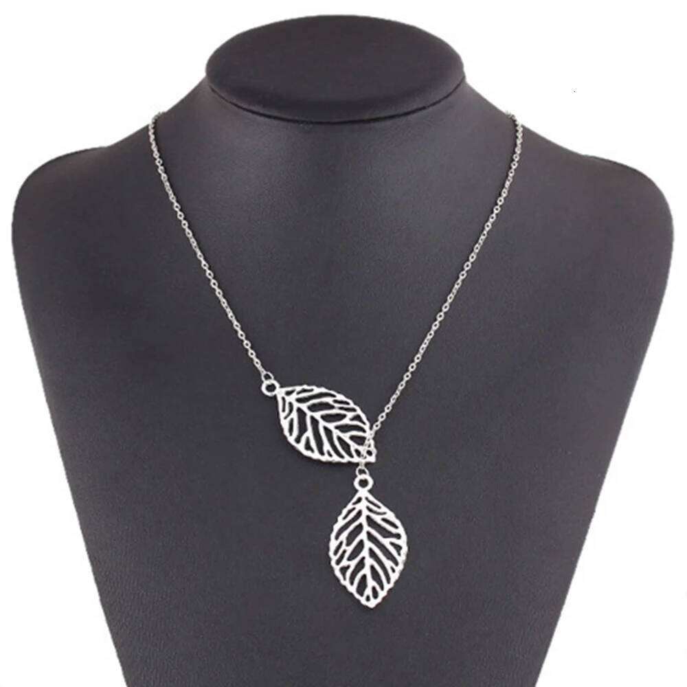 New Fashion Double Leaves Women Boho Simple Alloy Clavicle Necklace Pendants Necklaces Collares Accessories Jewelry Gift H260312