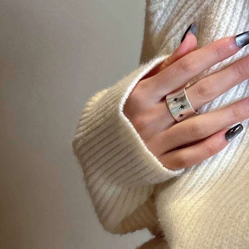 925 Sterling Silver Rings For Women Simple Vintage Handmade Adjustable Finger Star Ring Fashion Band Female Bijoux Gift H260312