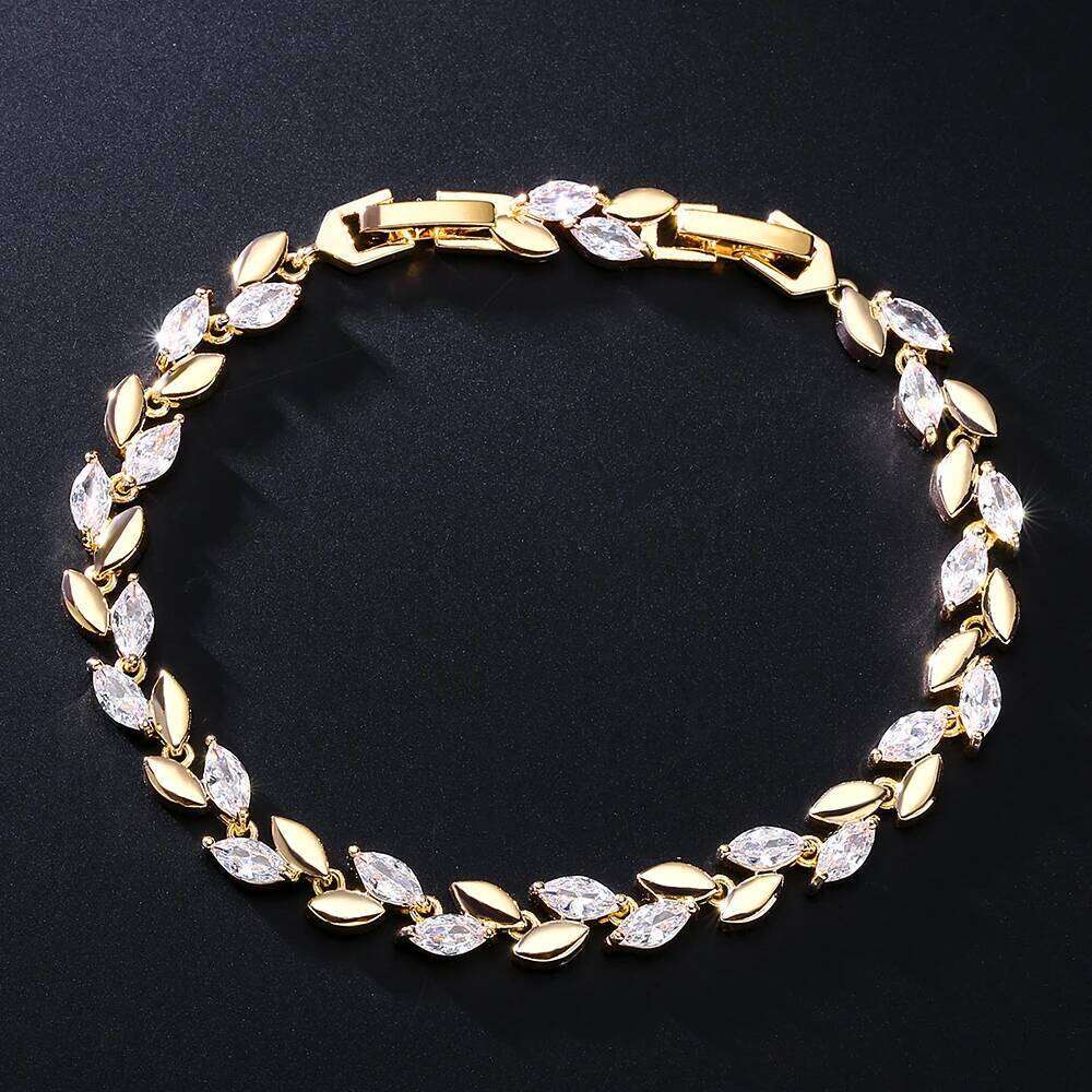 ZAKOL New Trendy Leaf Shaped Cubic Zirconia Bracelet for Women Silver Gold Color Wedding Bride Jewelry Stylish Accessories Z260313