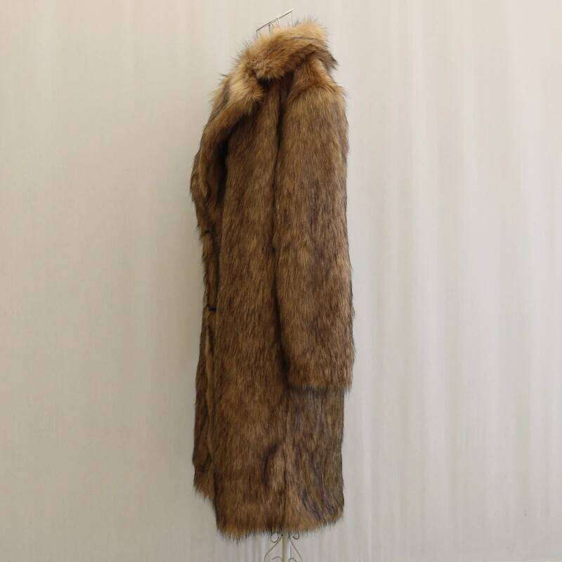 Men's new casual fox fur long coat winter warm large size Z260313