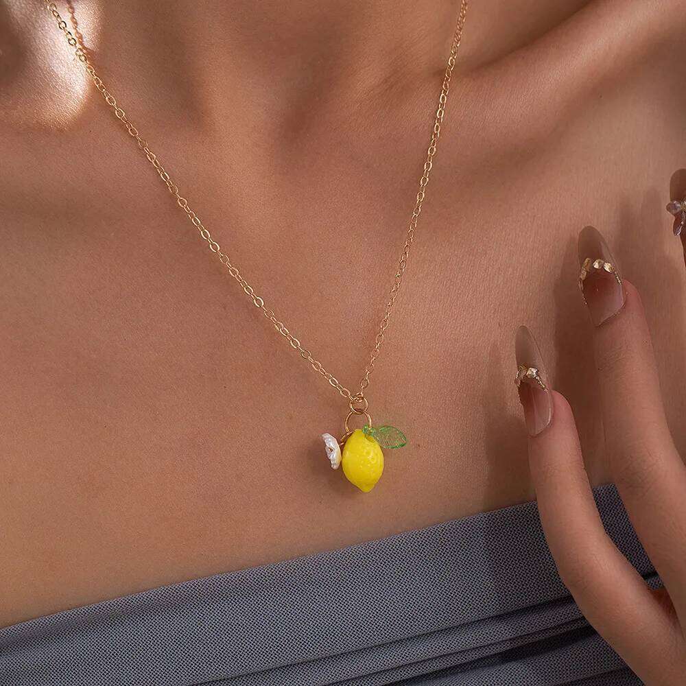 LATS Cute Yellow Fruit Lemon Little Flower Green Pendant Necklace for Women Fashion Earrings Jewelry Gifts H260312