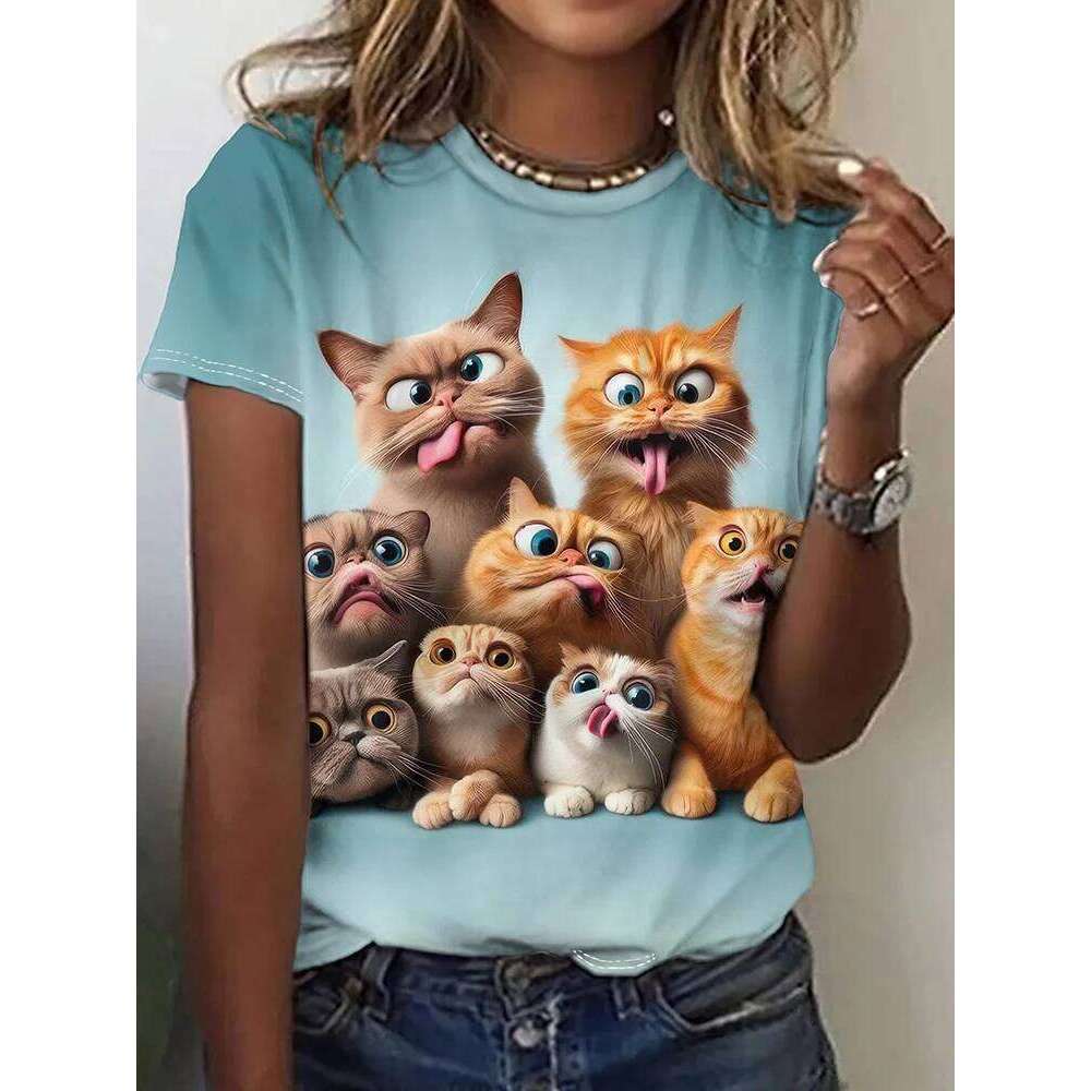 Fashion Graphic Women's Funny Kawaii Animal Print T-Shirt Causal O-Neck Short Sleeve Tops Summer Woman Clothing Z260314