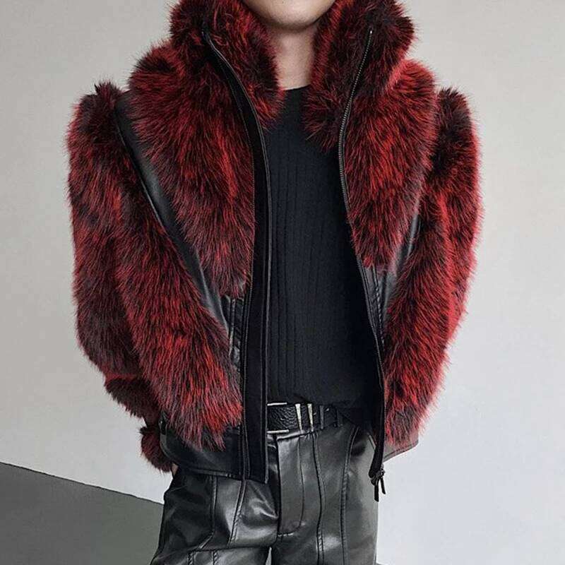 IEFB Autumn Winter Stage Style Patchwork Faux Fur Men's Jacket Thickened Stand Collar Jackets 2026 Male Clothing 9X1325 Z260313