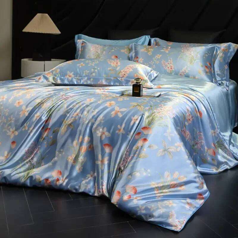 100% Natural Mulberry Silk Fitted Sheet Bedding Sets 3D Printed Satin Cooling Quilt Cover Set for Summer Single Double Bed Kit H260312 - view 6