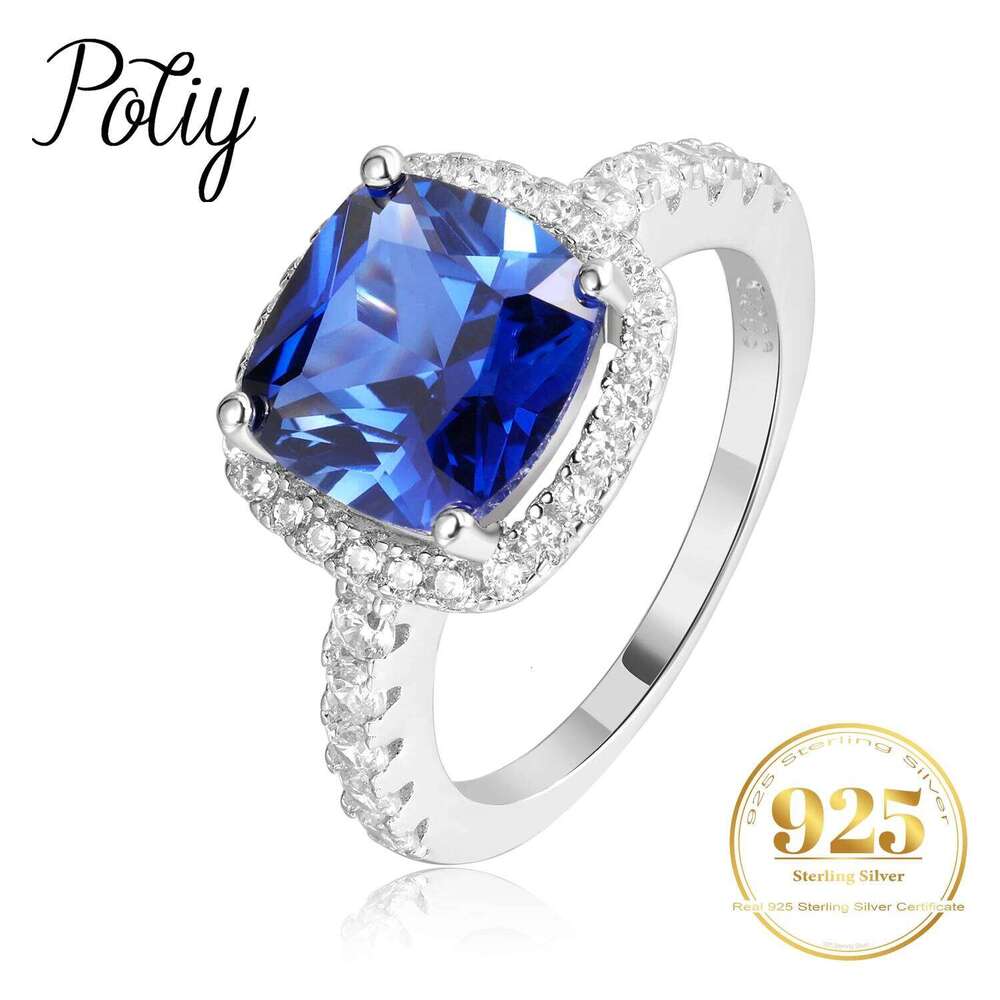 Potiy Huge 4.73ct Created Blue Sapphire 925 Sterling Silver for Women Engagement Wedding Ring Statement Gemstones Jewelry gift H260312