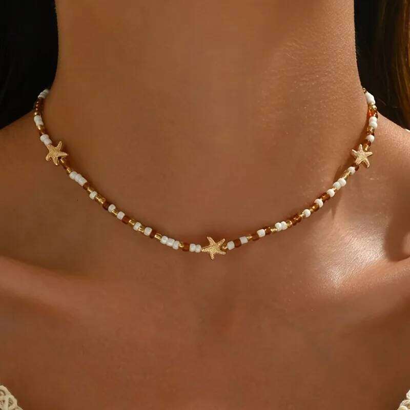 Bohemian Starfish Glass Rice Beads Colar Colares Choker Necklaces Joyas De Mujer Summer Ocean Vacation H260312