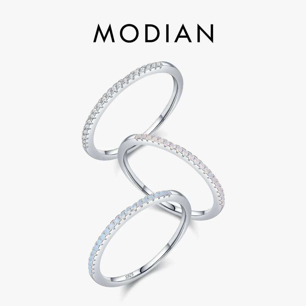 MODIAN 925 Sterling Silver Exquisite Slim Stackable Rings Clear Cz Gradient Pink Blue Crystal Finger Ring For Women Fine Jewelry H260312