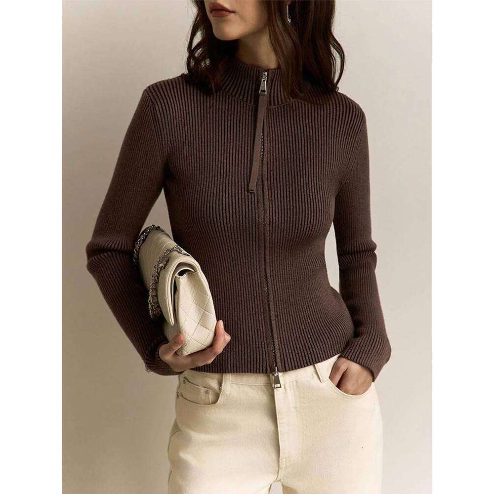 Trendix Women Winter Knit Cardigan Fashion Stand Collar Patchwork Long Sleeve Zipper Sweater Femme Slim Knitted Rib Cardigans Z260314