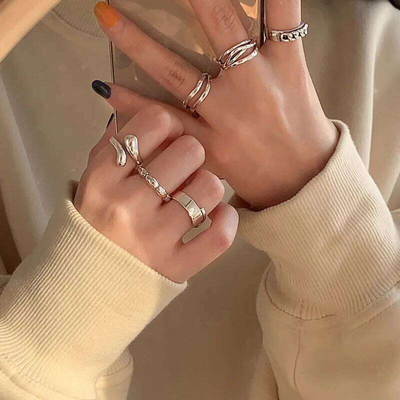 VENTFILLE 925 Sterling Silver Ring For Women Geometric Punk Trend Open Retro Unique Asymmetric Jewelry Gift Wholesale H260312