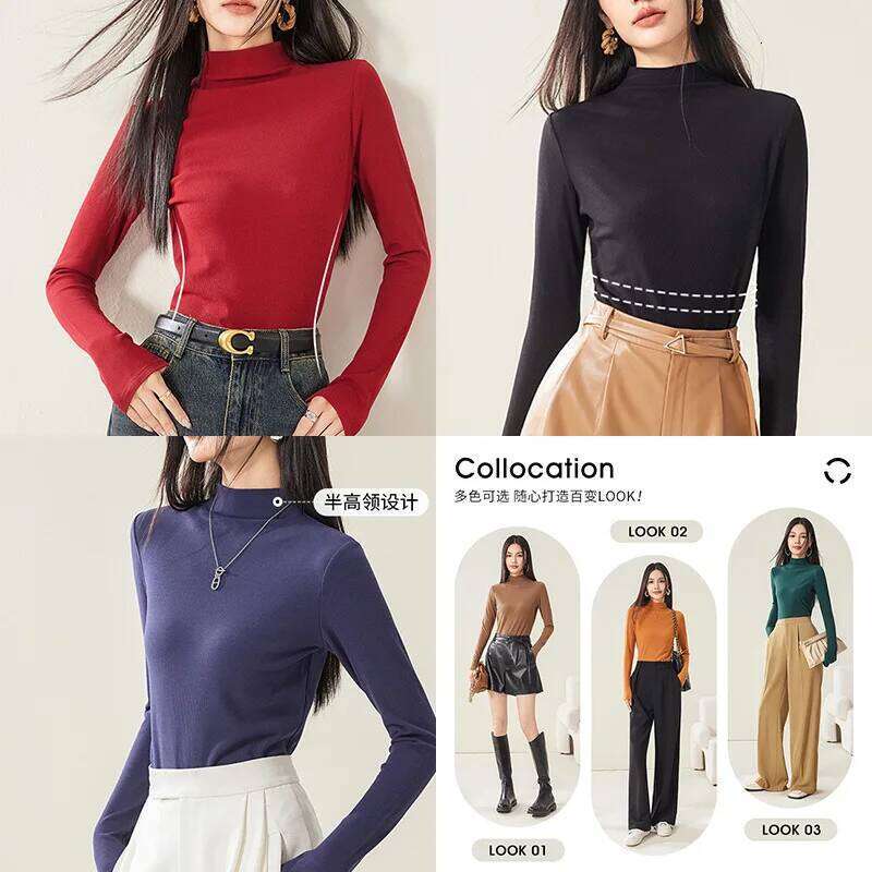 Yuyue Casual Style Acetic Wool Warm Sweater Women's Plush Base Shirt Spring Semi-turtleneck Knitted Top Z260313