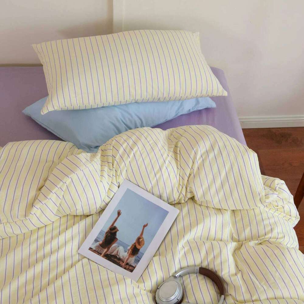 Ins Nordic Bedding Simple Style Striped Duvet Cover Soft Flat Single Twin Size Double Bed Sheet Set For Bedroom H260312 - view 6